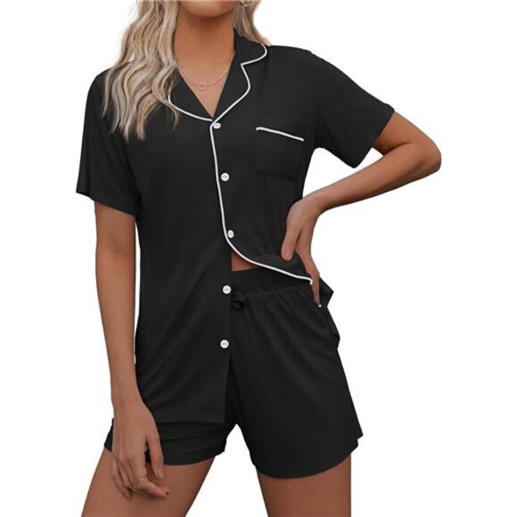 Women's Pajama Set Short Sleeve Button Down Soft Sleepwear Lounge Pjs - Picture 1 of 5